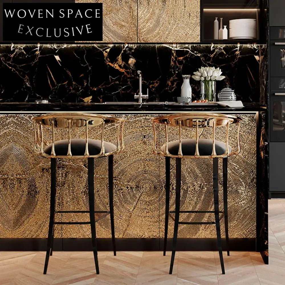 Italian Luxury Velvet Stainless Steel Bar Stool with Copper Backrest for Bars