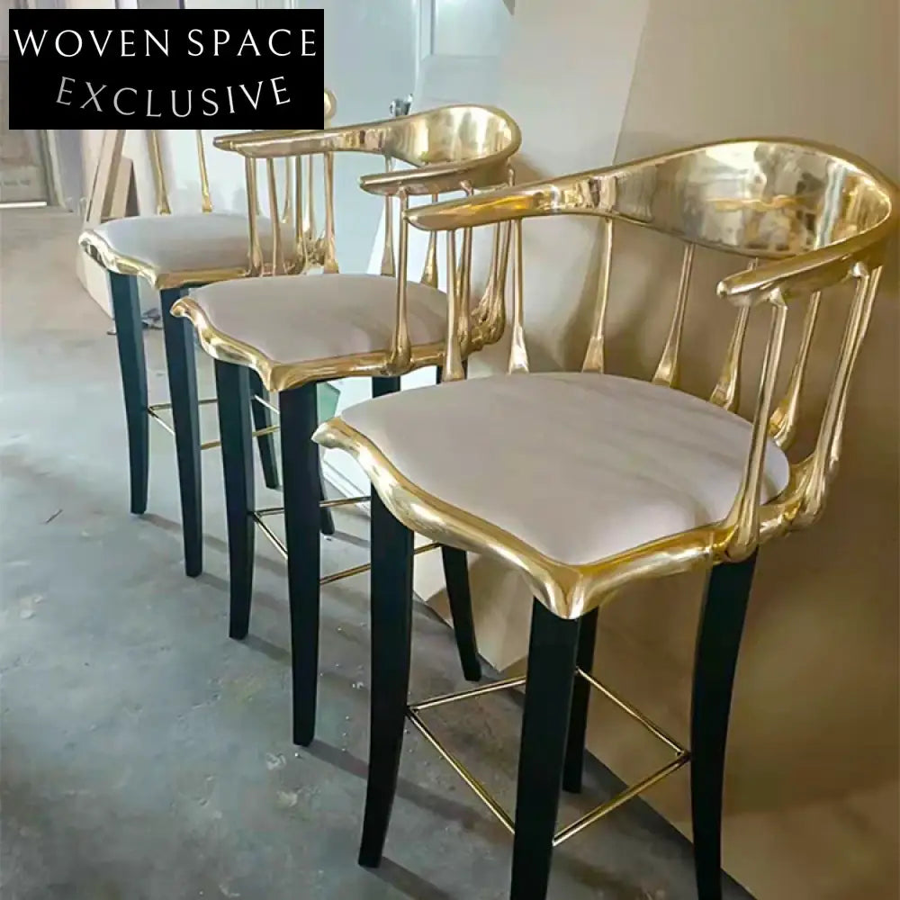 Italian Luxury Velvet Stainless Steel Bar Stool with Copper Backrest for Bars