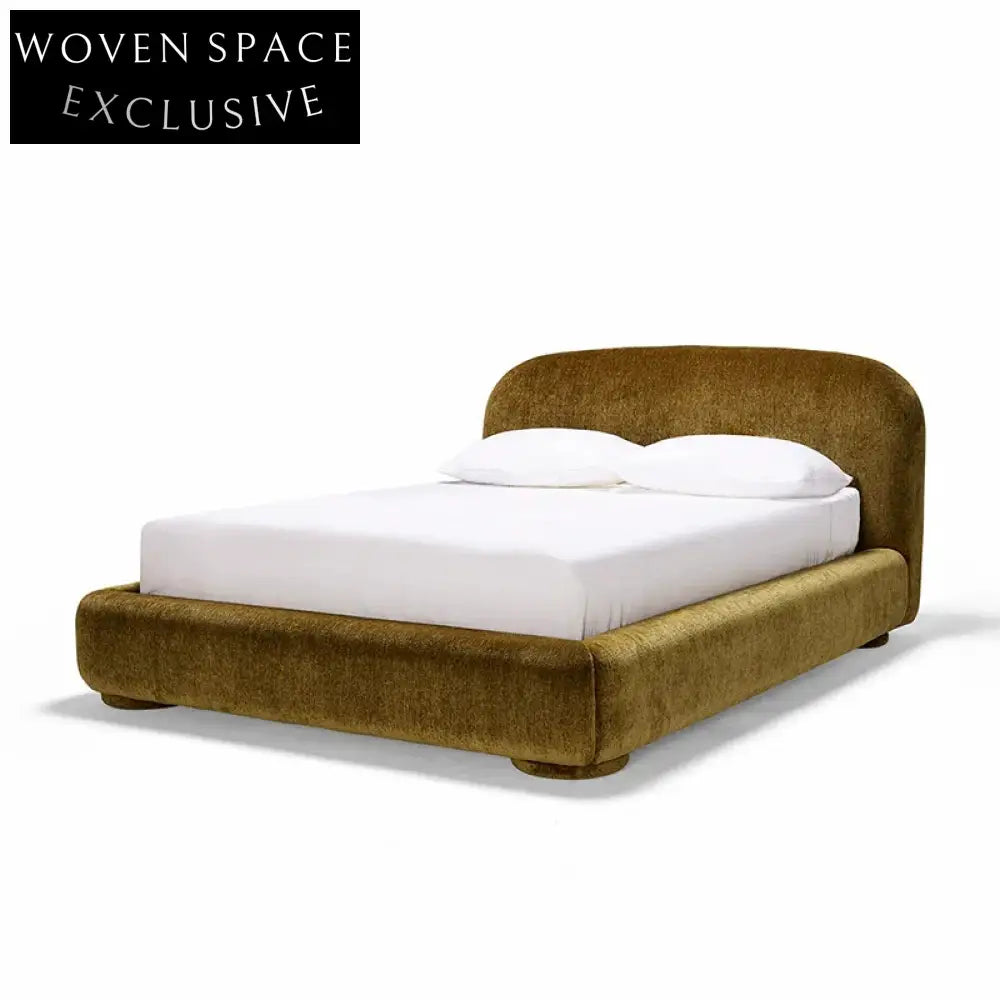 Italian Minimalist Fabric Tufted Headboard King Wood Frame Platform Bed