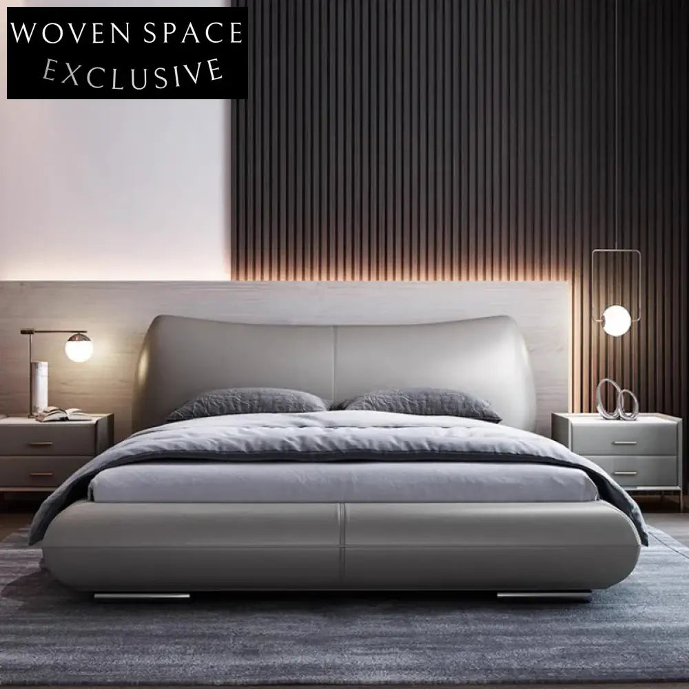 Italian Minimalist Light Luxury Modern Leather King Size Master Bedroom Bed