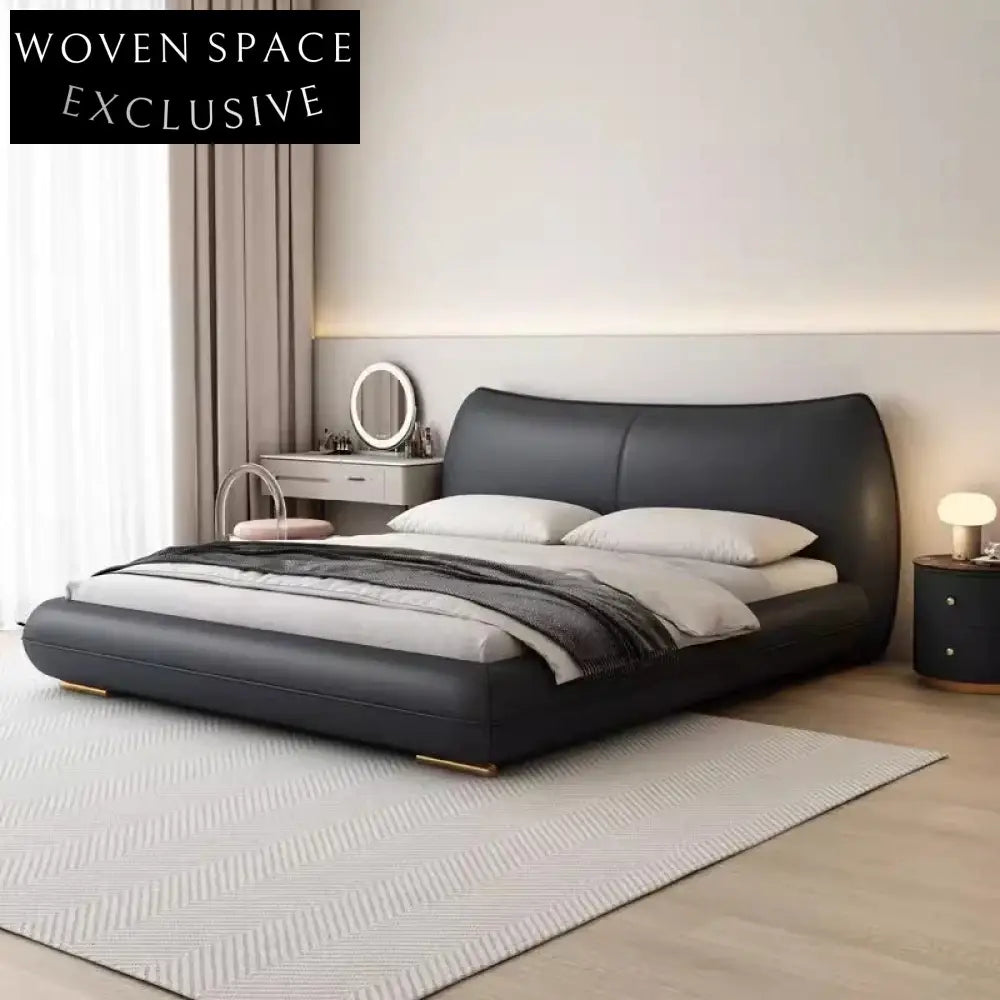 Italian Minimalist Light Luxury Modern Leather King Size Master Bedroom Bed