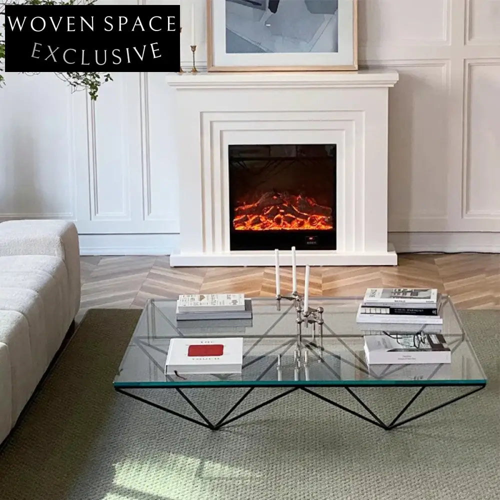 Italian Minimalist Luxury Metal Frame Glass Top Center Coffee Table