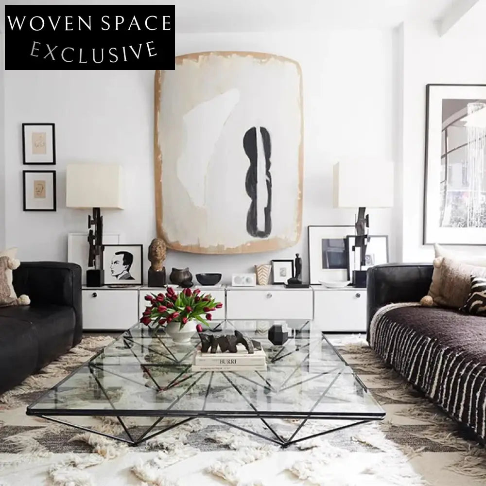 Italian Minimalist Luxury Metal Frame Glass Top Center Coffee Table