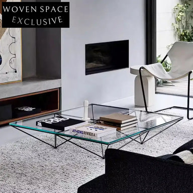 Italian Minimalist Luxury Metal Frame Glass Top Center Coffee Table