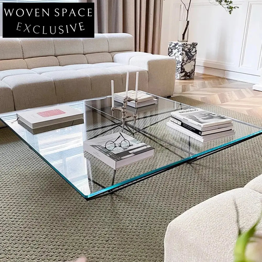 Italian Minimalist Luxury Metal Frame Glass Top Center Coffee Table