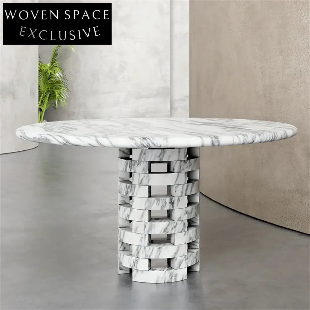 Italian Minimalist Natural Marble Round Kitchen Dining Table, Durable & Modern
