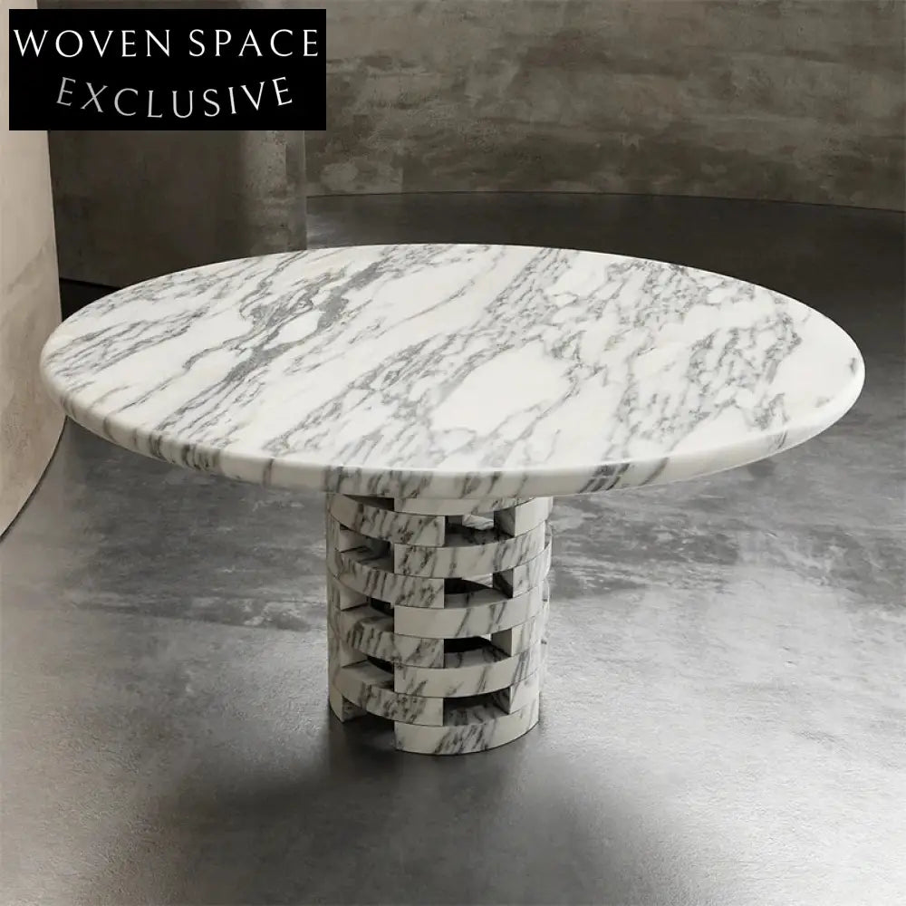Italian Minimalist Natural Marble Round Kitchen Dining Table, Durable & Modern