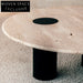 Italian Minimalist Round Travertine Living Room Coffee Table with Metal Base