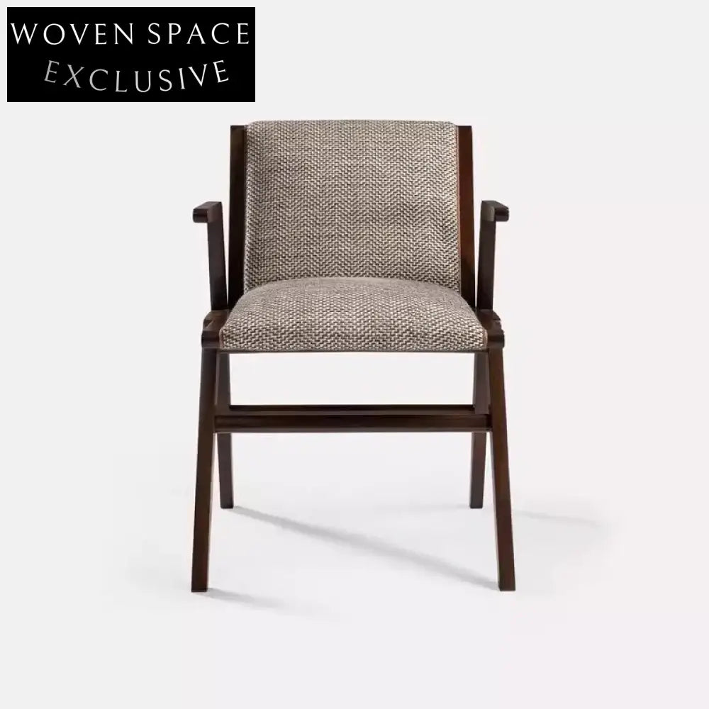 Italian Minimalist Solid Wood Fabric Cushioned Armrest Dining Chair for Home