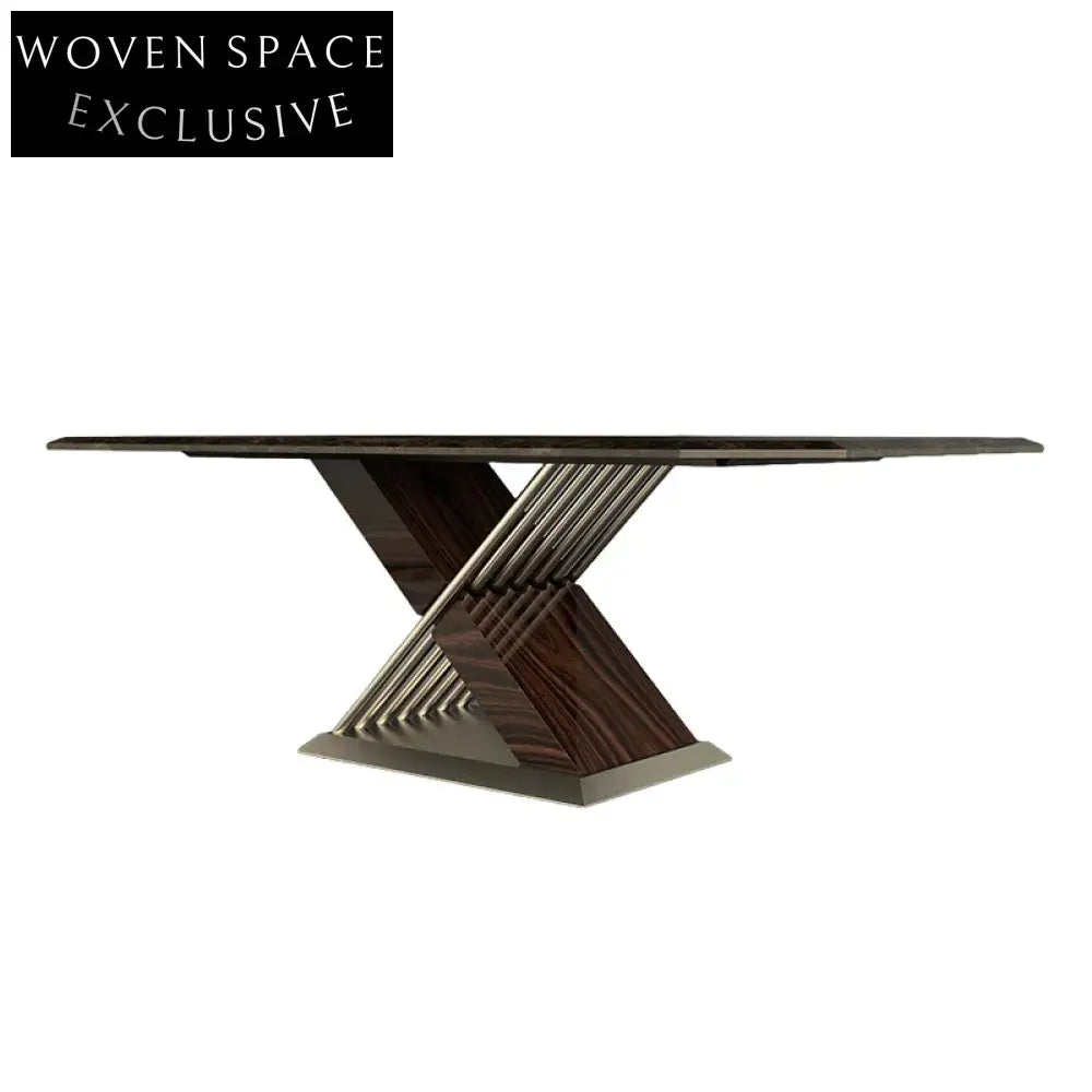 Italian Modern 8-Seater Stainless Steel Wood Base Marble Top Dining Table