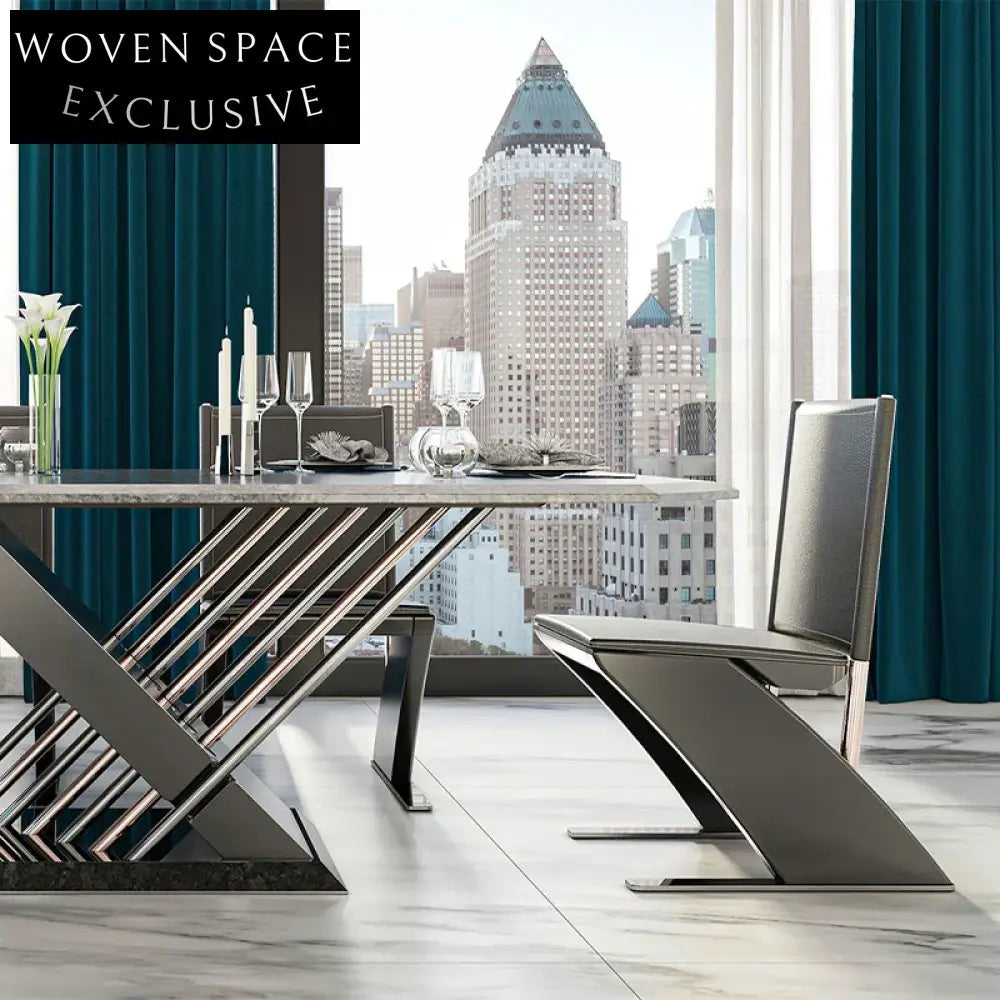 Italian Modern 8-Seater Stainless Steel Wood Base Marble Top Dining Table
