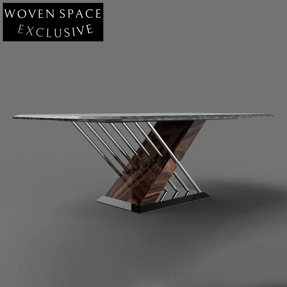 Italian Modern 8-Seater Stainless Steel Wood Base Marble Top Dining Table