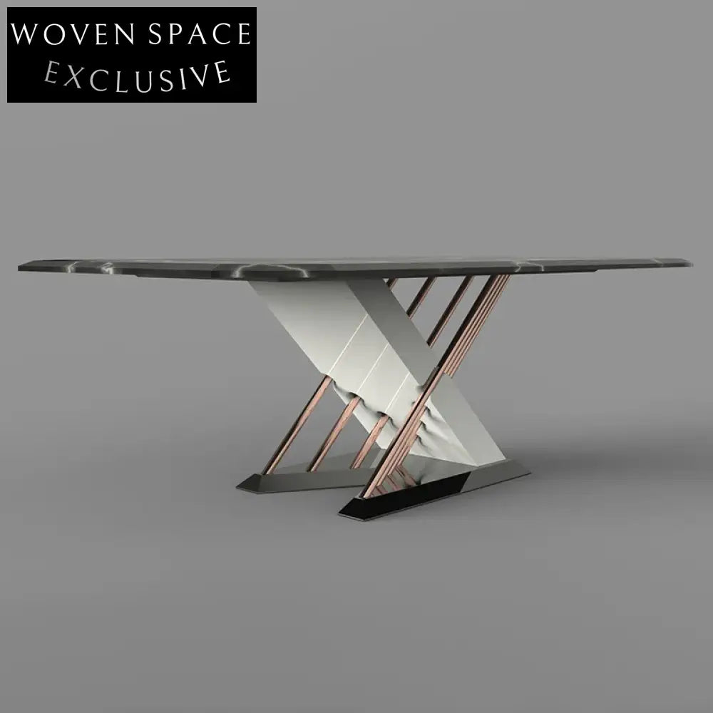 Italian Modern 8-Seater Stainless Steel Wood Base Marble Top Dining Table