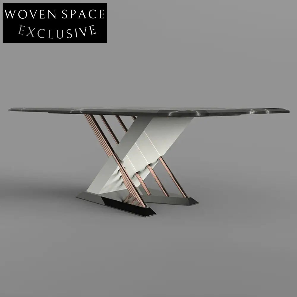 Italian Modern 8-Seater Stainless Steel Wood Base Marble Top Dining Table