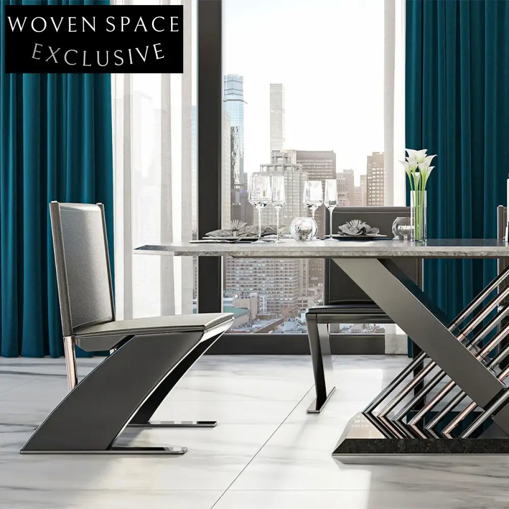 Italian Modern 8-Seater Stainless Steel Wood Base Marble Top Dining Table