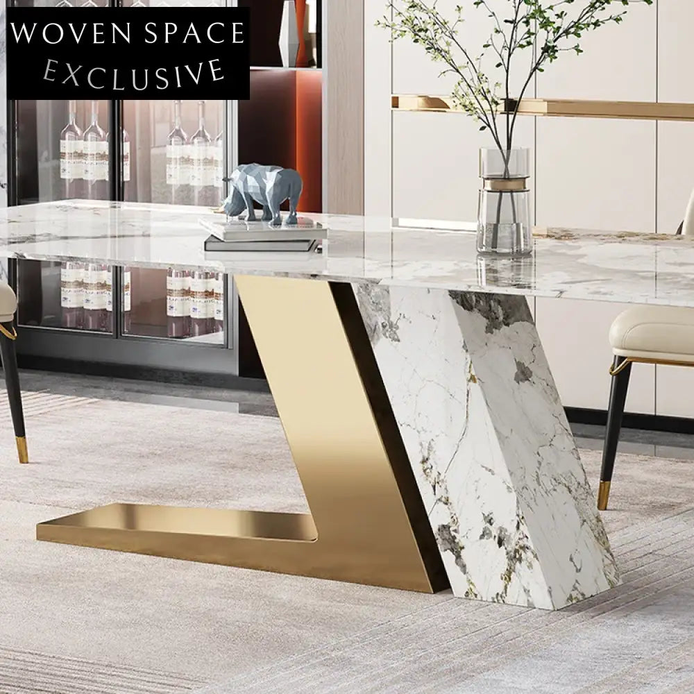 Italian Modern European Slate Marble Top Stainless Steel Dining Table