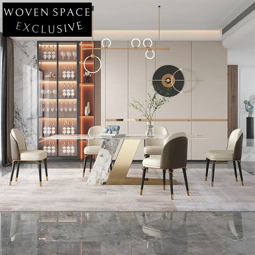 Italian Modern European Slate Marble Top Stainless Steel Dining Table