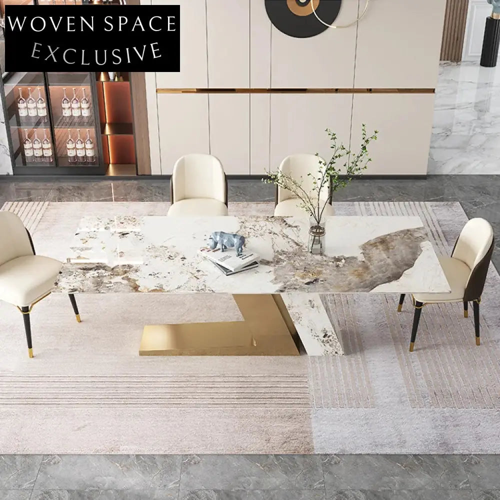 Italian Modern European Slate Marble Top Stainless Steel Dining Table