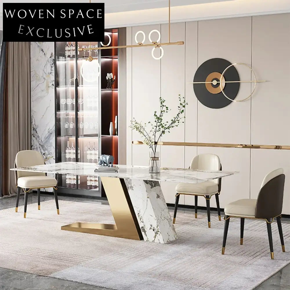 Italian Modern European Slate Marble Top Stainless Steel Dining Table