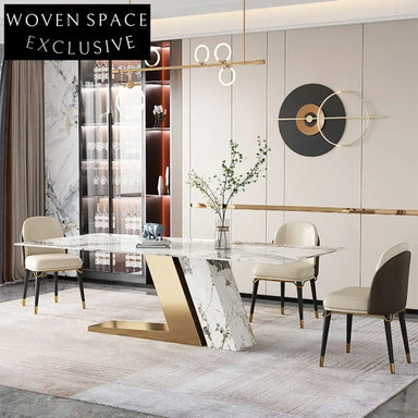 Italian Modern European Slate Marble Top Stainless Steel Dining Table