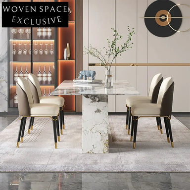 Italian Modern European Slate Marble Top Stainless Steel Dining Table