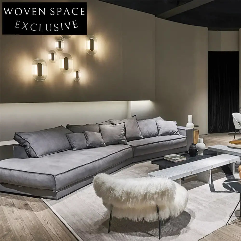 Italian Modern L-Shape Curved Feather Soft Leather Corner Sectional Sofa