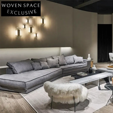 Italian Modern L-Shape Curved Feather Soft Leather Corner Sectional Sofa