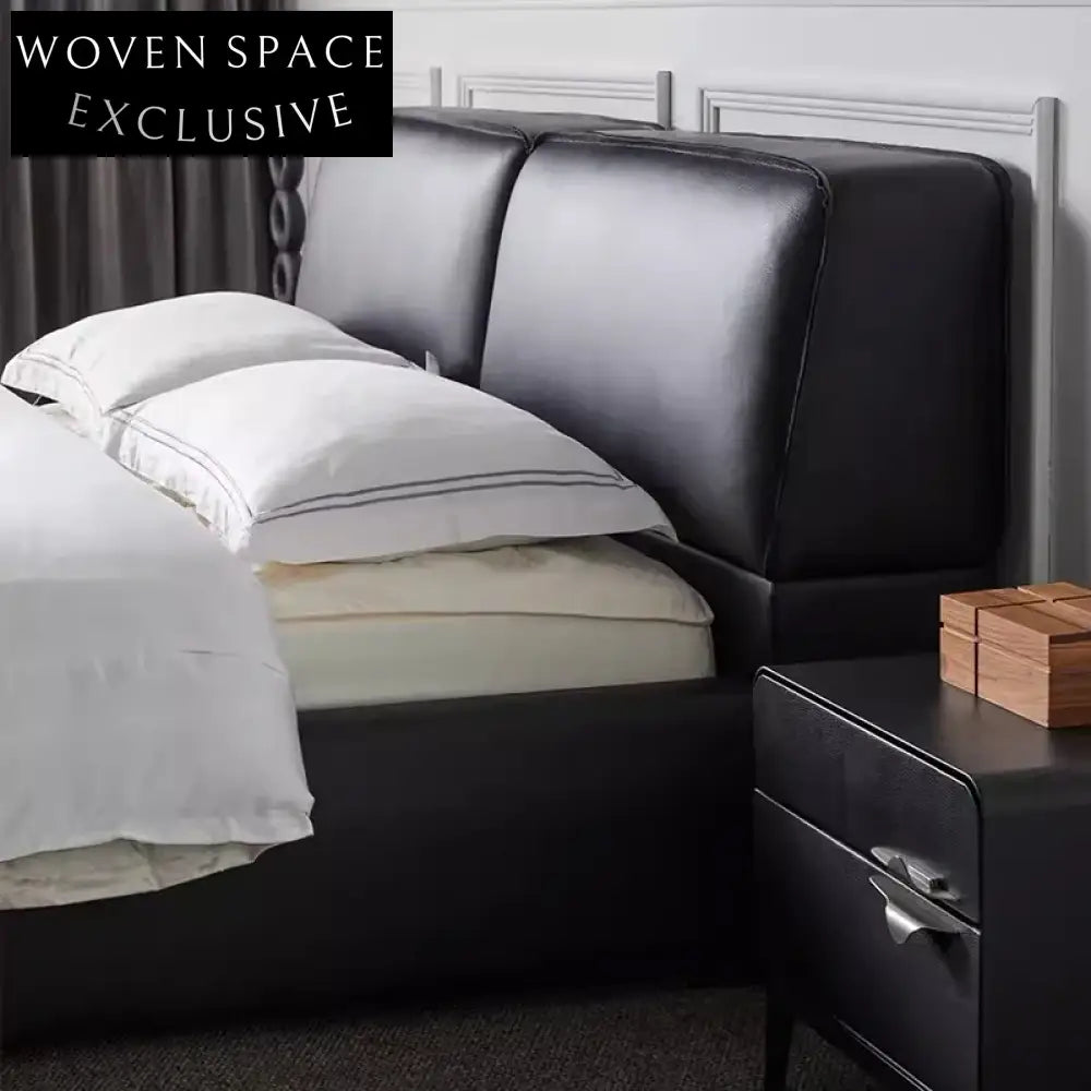 Italian Modern Leather Upholstered Soft King Size Bed Frame