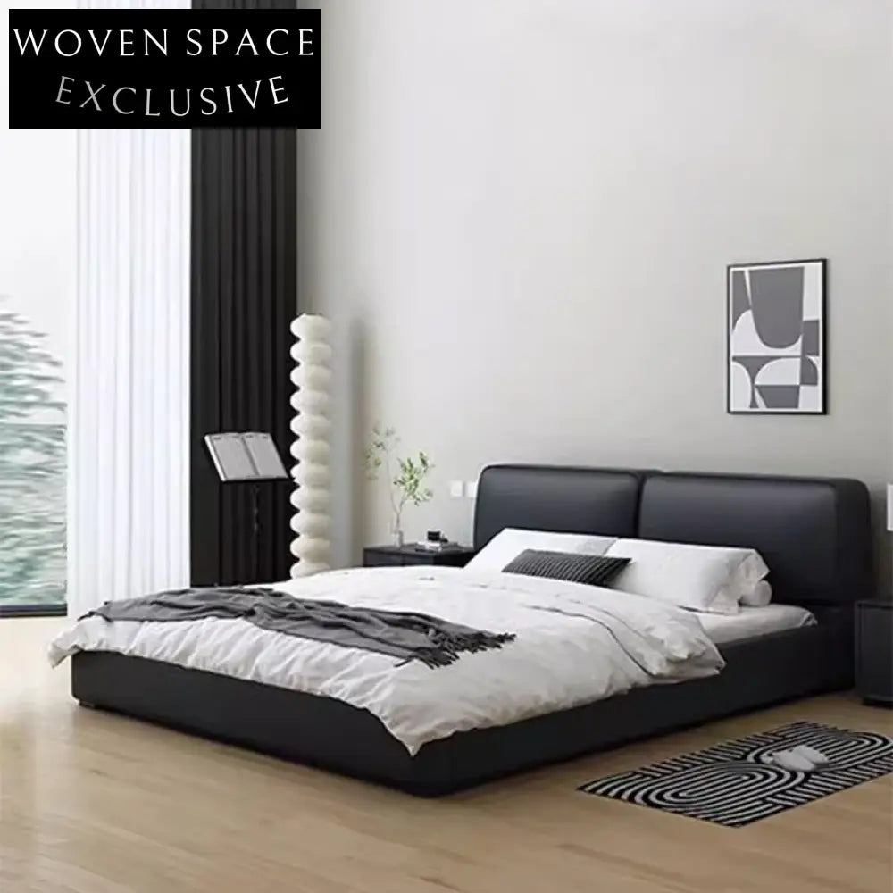 Italian Modern Leather Upholstered Soft King Size Bed Frame