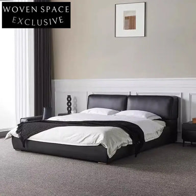 Italian Modern Leather Upholstered Soft King Size Bed Frame