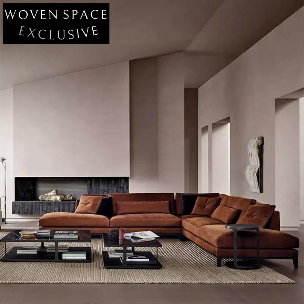 Italian Modern Modular Sectional Sofa, Fabric Leather Upholstery Living Room Couch