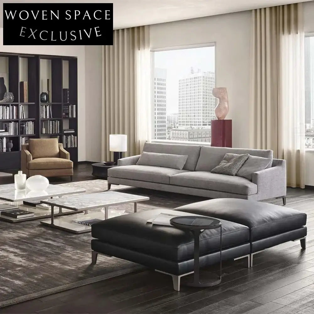 Italian Modern Modular Sectional Sofa, Fabric Leather Upholstery Living Room Couch