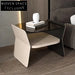 Italian Modern Saddle Leather Glass Top Steel Nightstand Bedside Table