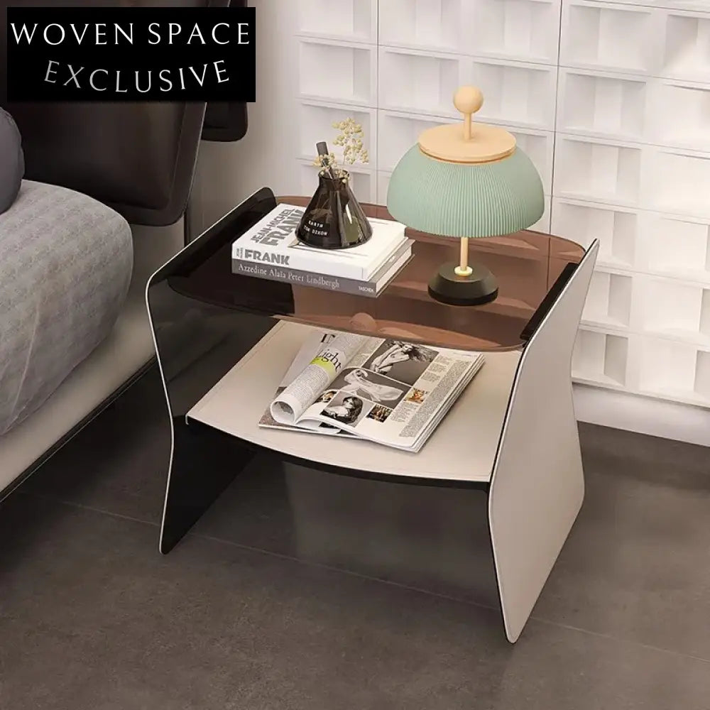 Italian Modern Saddle Leather Glass Top Steel Nightstand Bedside Table