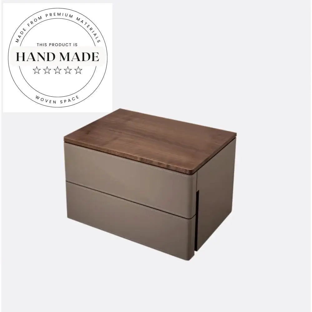 Italian Modern Saddle Leather Two Drawer Storage Nightstand