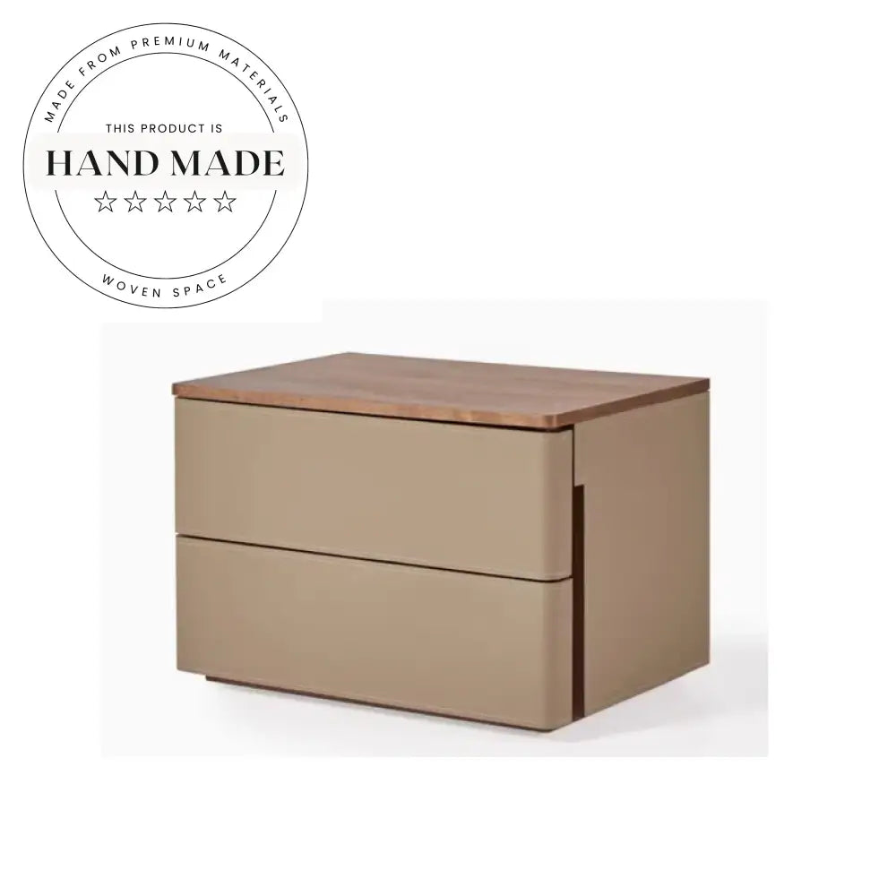 Italian Modern Saddle Leather Two Drawer Storage Nightstand