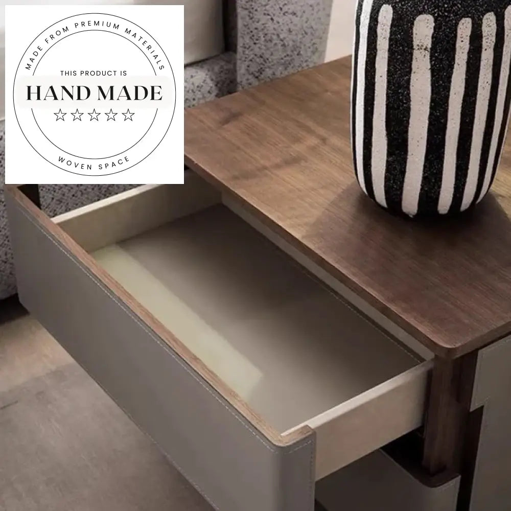 Italian Modern Saddle Leather Two Drawer Storage Nightstand