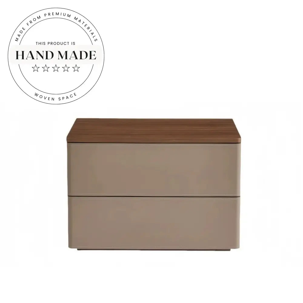Italian Modern Saddle Leather Two Drawer Storage Nightstand