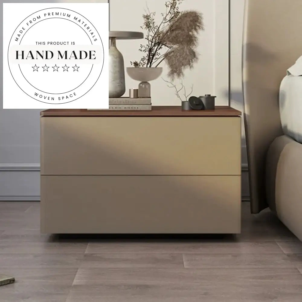 Italian Modern Saddle Leather Two Drawer Storage Nightstand