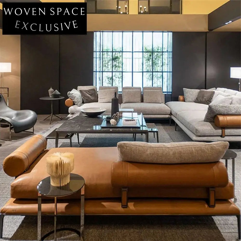 Italian Modern Upholstered Bench with Stainless Steel Frame for Living Room