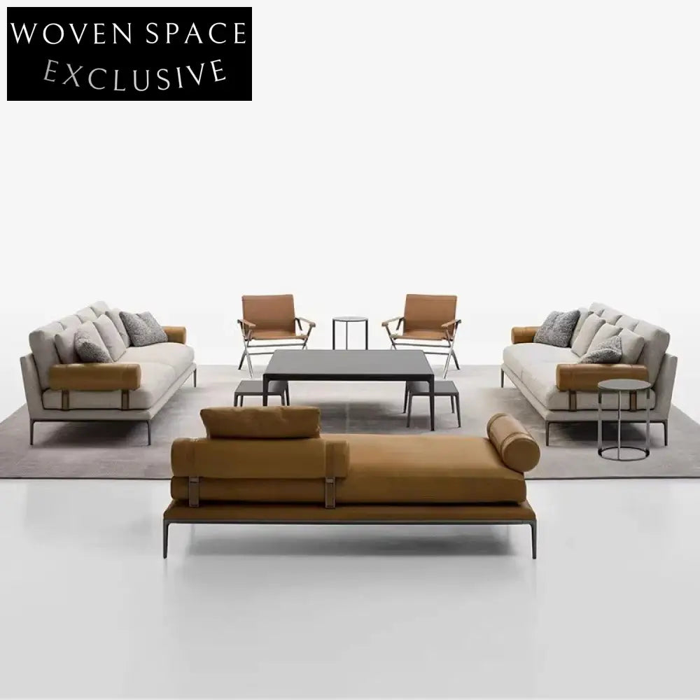 Italian Modern Upholstered Bench with Stainless Steel Frame for Living Room