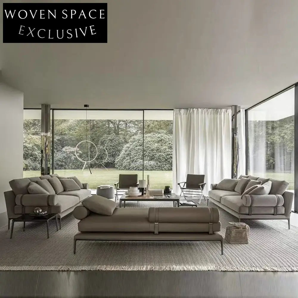 Italian Modern Upholstered Bench with Stainless Steel Frame for Living Room