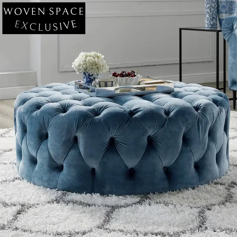 Italian Modern Velvet Round Chesterfield Ottoman Bench Seating