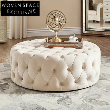 Italian Modern Velvet Round Chesterfield Ottoman Bench Seating