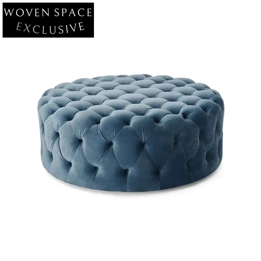 Italian Modern Velvet Round Chesterfield Ottoman Bench Seating