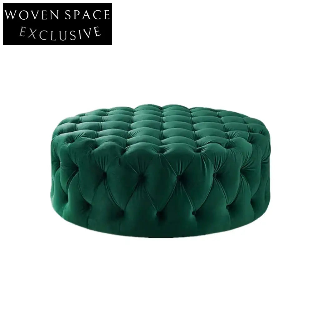 Italian Modern Velvet Round Chesterfield Ottoman Bench Seating