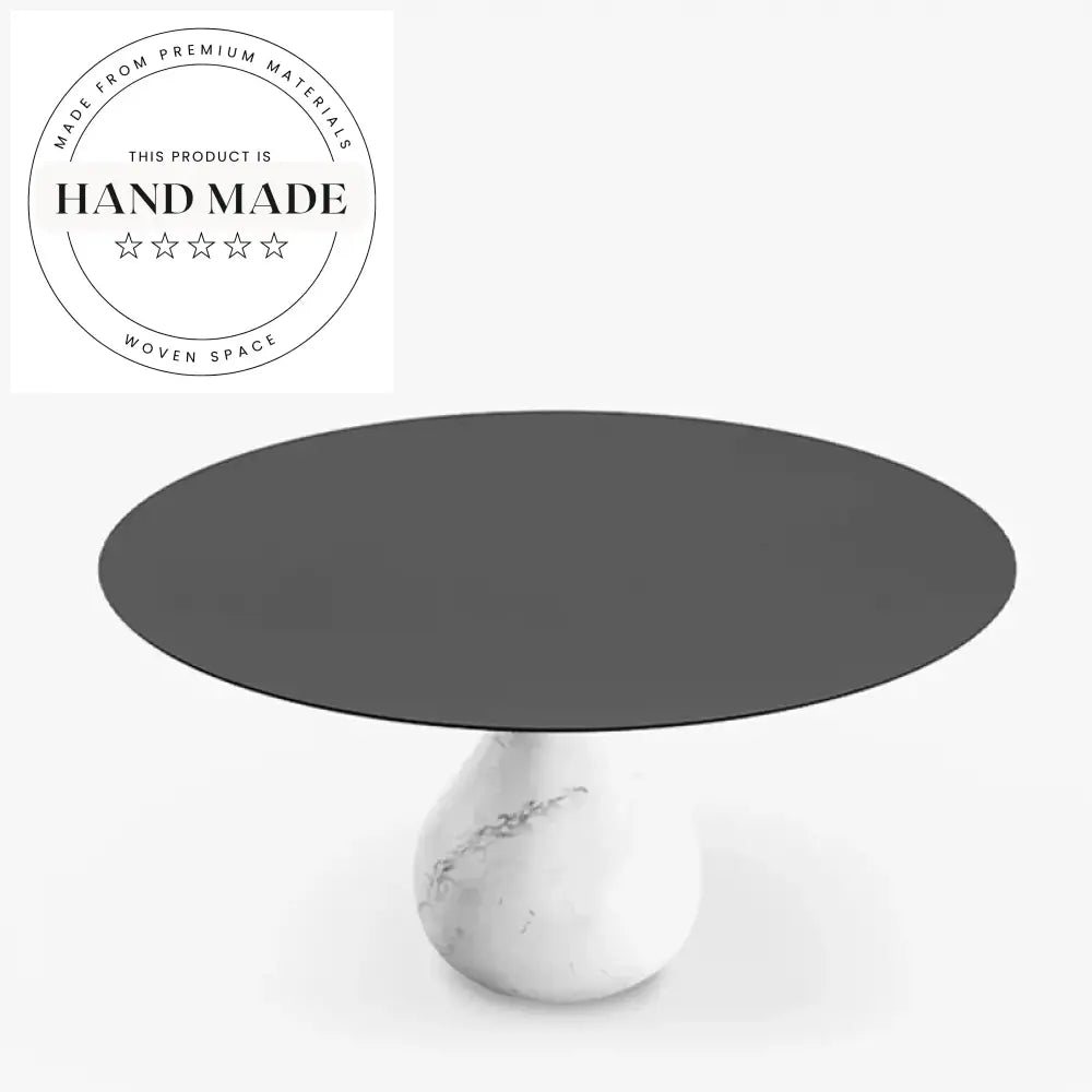 Italian Natural Black Marble Round Water Drop Pedestal Dining Table