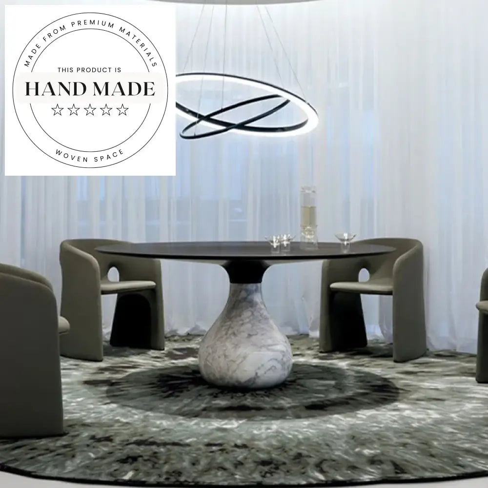 Italian Natural Black Marble Round Water Drop Pedestal Dining Table