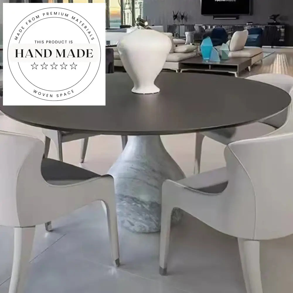 Italian Natural Black Marble Round Water Drop Pedestal Dining Table