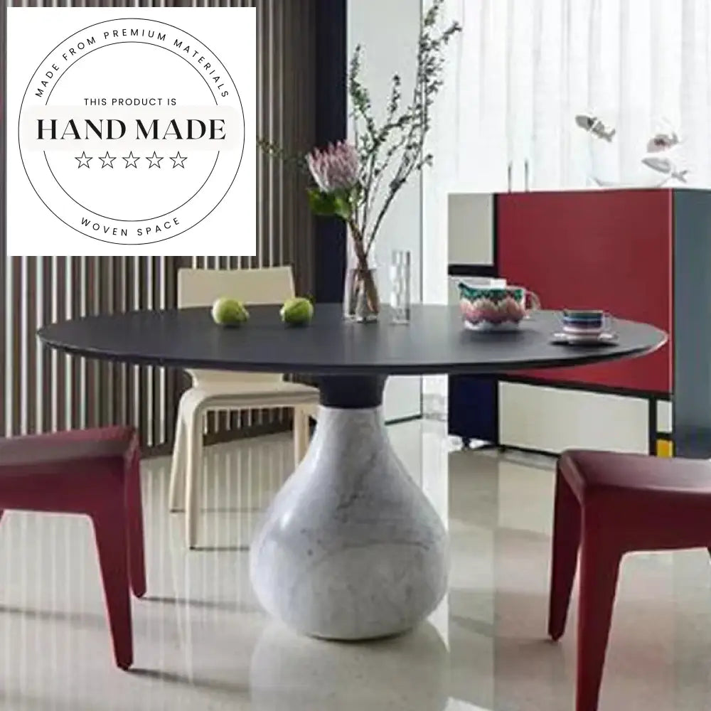 Italian Natural Black Marble Round Water Drop Pedestal Dining Table
